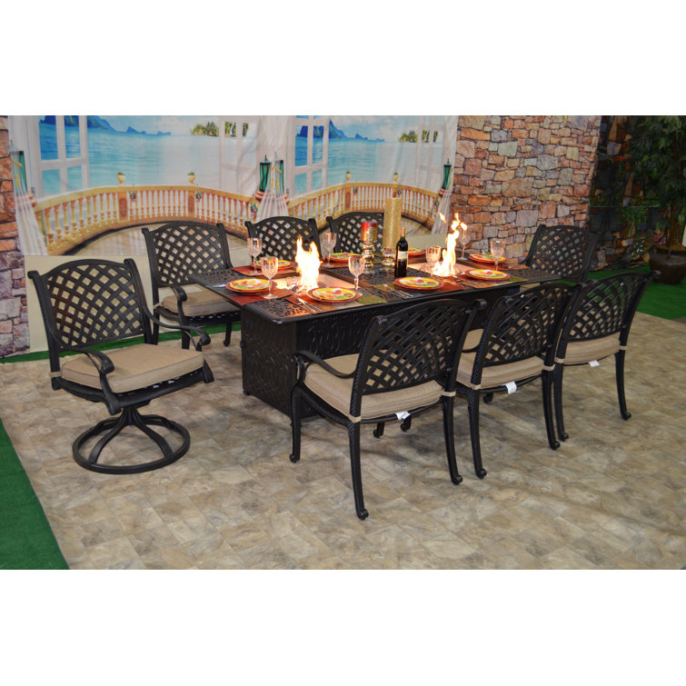 Garden dining furniture with fire online pit